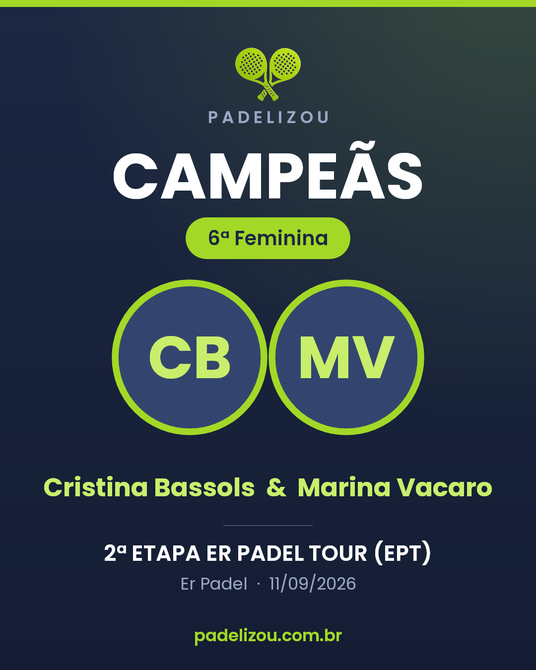 Card dos campeões de 6ª Categoria Feminina