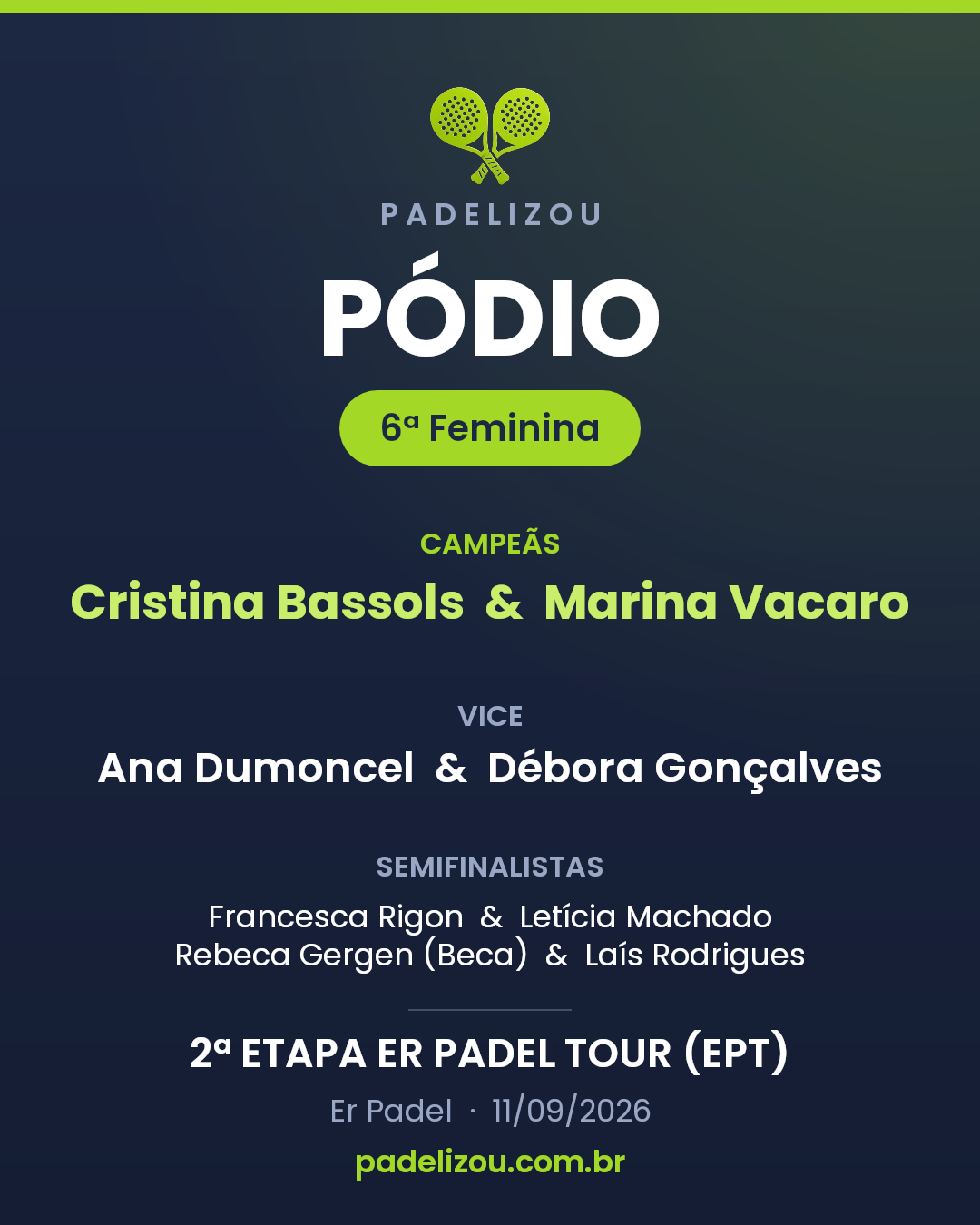 Pódio de 6ª Categoria Feminina